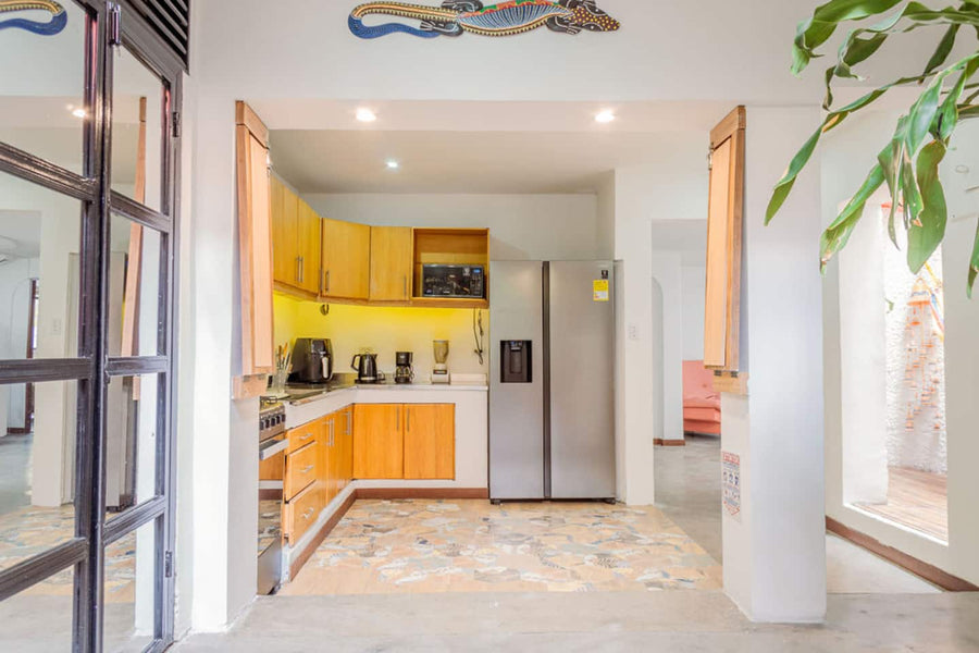 Casa Murciélago kitchen pre-stocked for guest arrival